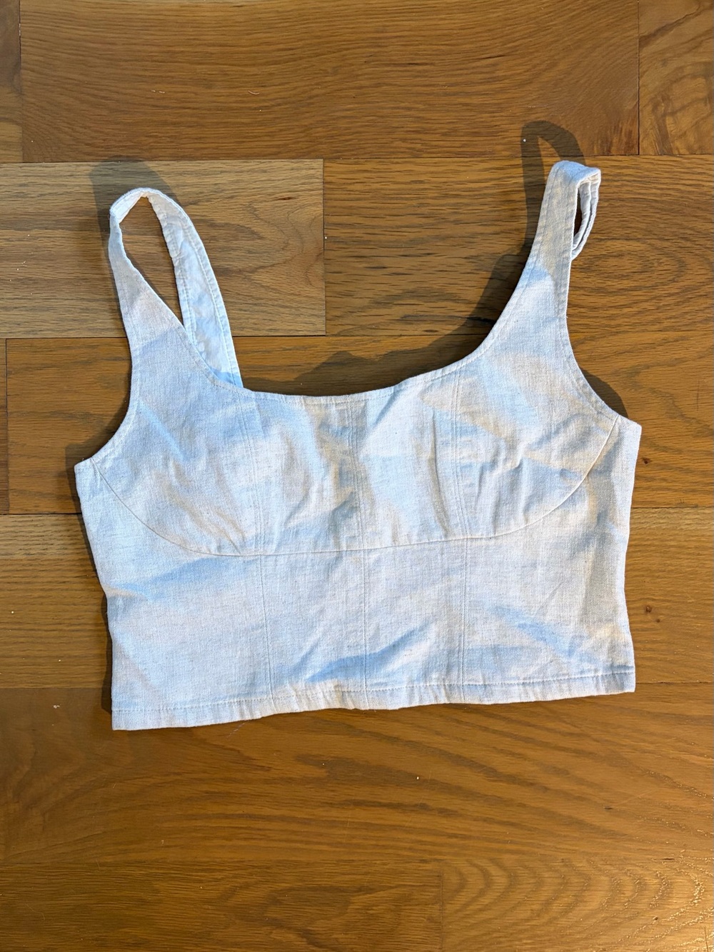 Light Blue Linen-Blend Crop Tank Top